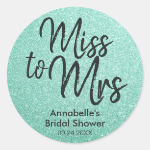 Miss naar Mrs Mint Green Glitter Glam Vrijgezellen Ronde Sticker