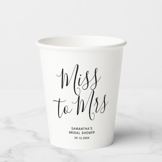 Miss naar Mrs Modern Chic Bruiloft Feest Papieren Bekers (Achterkant)
