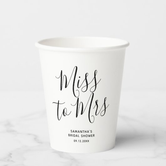Miss naar Mrs Modern Chic Bruiloft Feest Papieren Bekers (Voorkant)