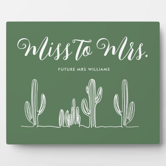 Miss naar Mrs. Modern Donkergroene Cactus Bachelor Fotoplaat (Voorkant)
