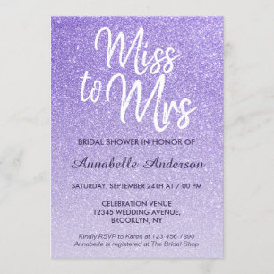 Miss naar Mrs Paarse Violet Glitter Vrijgezellenfe Kaart