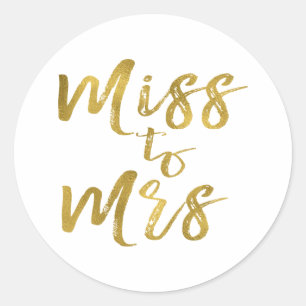 Miss naar Mrs Vrijgezellenfeest Party Gold Foil Ronde Sticker