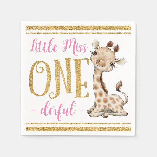 Miss One Derful Cute Giraffe 1e verjaardag Servet (Voorkant)