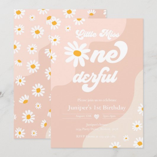 Miss ONEderful 1st Birthday Boho Daisy Kaart (Voorkant / Achterkant)