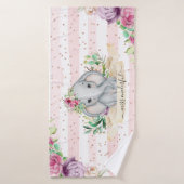 Miss Onederful - Baby Elephant and Flowers (Serviette de bain)