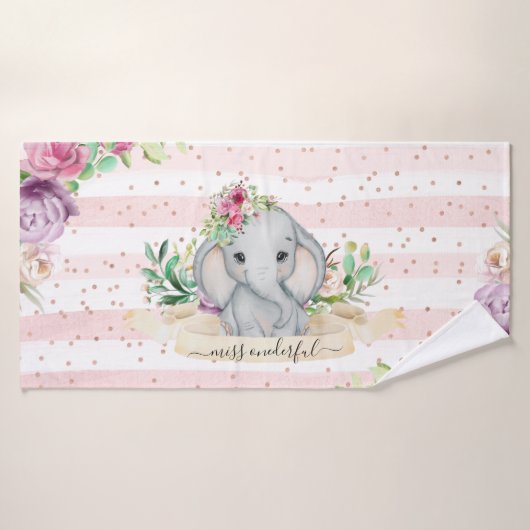 Miss Onederful - Baby Elephant and Flowers (Serviette de bain)