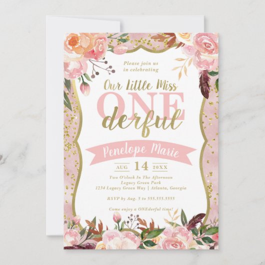 Miss ONEderful Birthday Party Invitation (Devant)