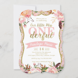 Miss ONEderful Birthday Party Invitation Kaart