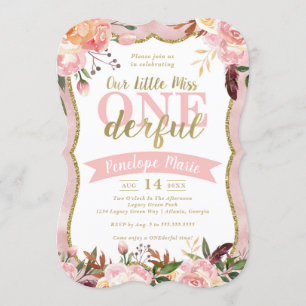 Miss ONEderful Birthday Party Invitation Kaart