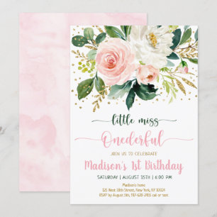 Miss Onederful Boho Floral Birthday Kaart