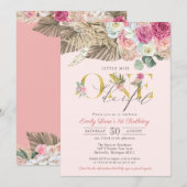 Miss ONEderful Boho Floral First Birthday Kaart (Voorkant / Achterkant)