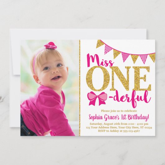 Miss ONEderful eerste verjaardag uitnodiging (Voorkant)