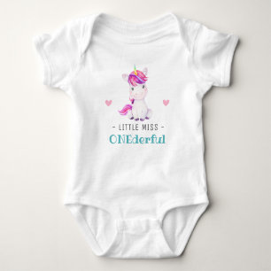 Miss Onederful First 1st Birthday Girl Unicorn Romper