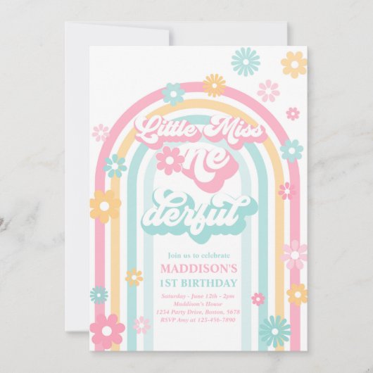 Miss Onederful Groovy Rainbow 1 geboortedag Kaart (Voorkant)