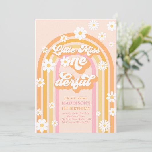 Miss Onederful Groovy Rainbow 1 geboortedag Kaart (Staand voorkant)