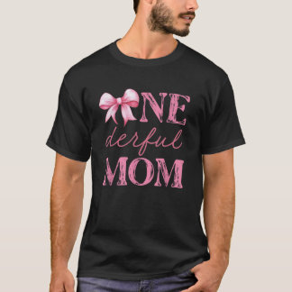 Miss Onederful Mom Coquette Eerste Verjaardag Roze T-shirt