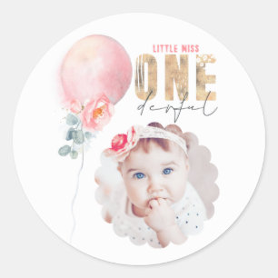 Miss Onederful Pink Ballon 1 ste verjaardag Foto Ronde Sticker