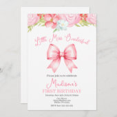 Miss Onederful Pink Bow First Birthday Invitation (Devant / Derrière)
