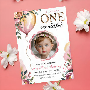 Miss Onederful Roze Ballon 1e Verjaardag Foto Kaart