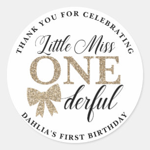 Miss Onederful Stickers, Zwart en Goud Ronde Sticker