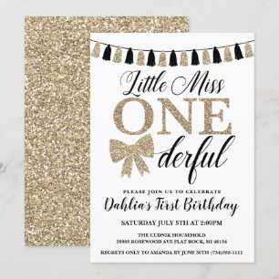 Miss Onederful verjaardagsuitnodiging, zwart en go Kaart