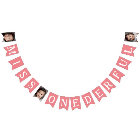 Miss Onerful 1e Verjaardag Foto Kinder Roze Vlaggetjes (Alle)
