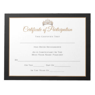 Miss Pageant Certificates-Deelnemer Notitieblok