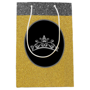 Miss Pageant Crown Gold FX Glitter Gift Bag Medium Cadeauzakje