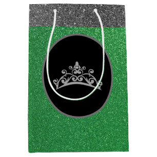 Miss Pageant Crown Green FX GlitterGift Bag Medium Cadeauzakje
