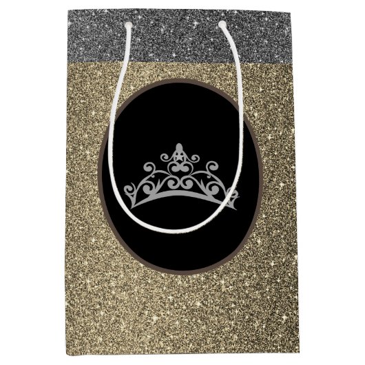Miss Pageant Tiara Crown Gold FX GlitterGift Bag Medium Cadeauzakje (Voorkant)
