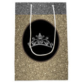 Miss Pageant Tiara Crown Gold FX GlitterGift Bag Medium Cadeauzakje (Achterkant)