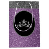 Miss Pageant Tiara Crown Paars FX GlitterGift Bag Medium Cadeauzakje (Voorkant)