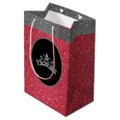 Miss Pageant Tiara Crown Red FX Glitter Gift Bag Medium Cadeauzakje (Achterkant Gekanteld)