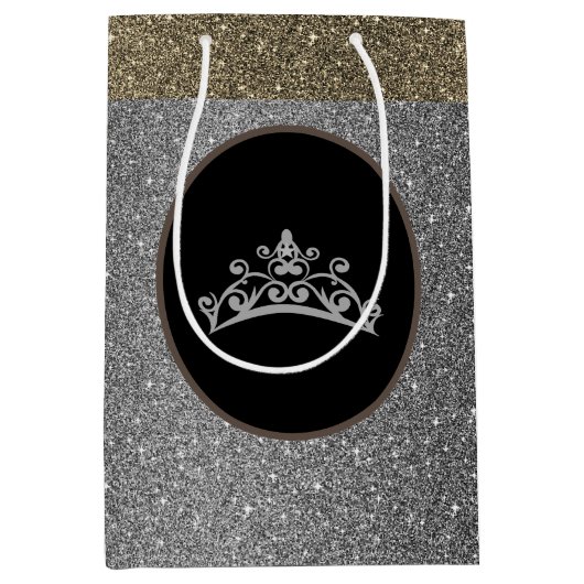 Miss Pageant Tiara Crown Silver FX GlitterGift Bag Medium Cadeauzakje (Voorkant)