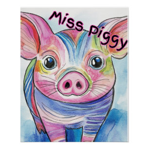Miss Piggy Waterverf Poster voor kinderen Perfect Poster