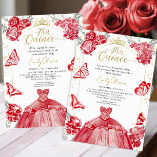 Miss Quince uitnodiging Tweetalige rode jurk Bloem
