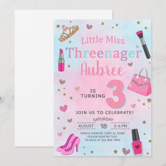 Miss Threenager fille 3ème anniversaire invitation (Devant / Derrière)