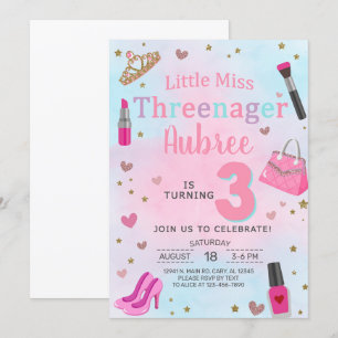 Miss Threenager meisje 3e derde verjaardag uitnodi Kaart