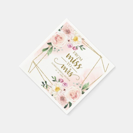 Miss to Mrs Blush Bloemrijke Geometrische Bruiloft Servet (Hoek)