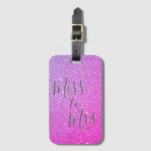 Miss to Mrs Bruidsroze Paarse Glitter Ombre Bagagelabel