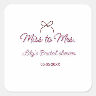 Miss to Mrs bruiloftsborrel voeg naam datum jaar b Vierkante Sticker