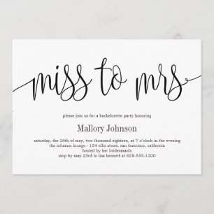 Miss to Mrs. EDITABLE COLOR Bachelorette Party Kaart