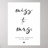 Miss to Mrs Modern Zwart Handschrift Scriptbord Poster (Voorkant)