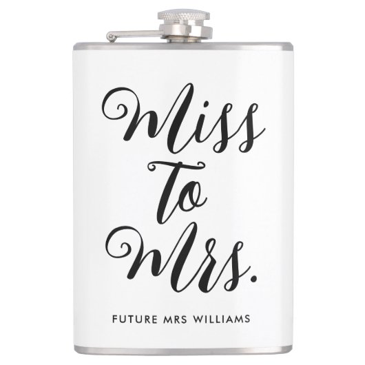 Miss to Mrs Moderne Bruiloft Feest Heupfles (Voorkant)