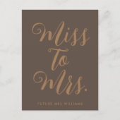 Miss to Mrs Moderne Bruiloftsborrel Briefkaart (Voorkant)