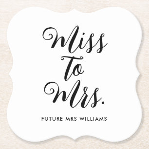 Miss to Mrs Moderne Bruiloftsfeest Kartonnen Onderzetters