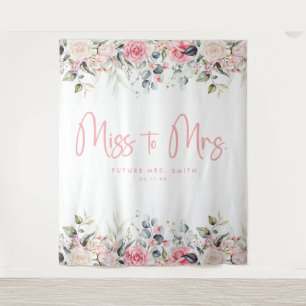 Miss to Mrs Pink Floral Vrijgezellenfeest Achtergr Wandkleed