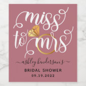 Miss To Mrs Rose Gold Bruiloft Feest Wijn Etiket (Enkel label)