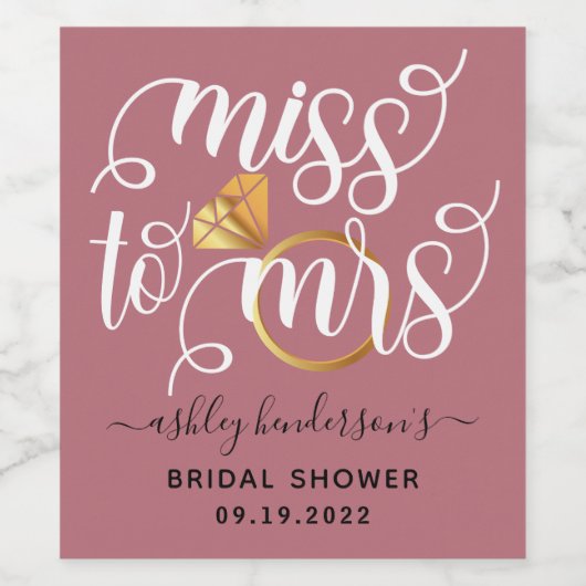 Miss To Mrs Rose Gold Bruiloft Feest Wijn Etiket (Enkel label)