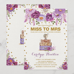 Miss to Mrs Travel Koffer Paarse Vrijgezellenfeest Kaart